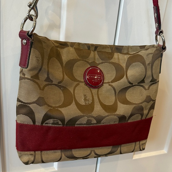 Coach Tan and Red Crossbody Bag Signature heritage y2k purse stripe designer - Picture 5 of 13